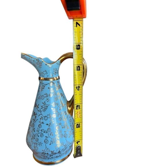 Vintage Pearl China Co Blue Gold 22KT Pitcher Creamer Decanter Floral Tea Garden - Picture 15 of 15